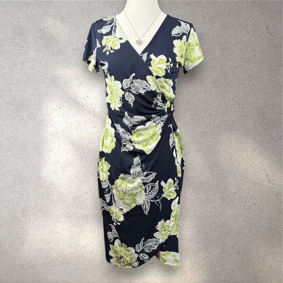 Shelby & Palmer Dresses & Skirts - Shelby & Palmer Floral Wrap Dress Women's S Navy Green Midi Summer Wedding Party